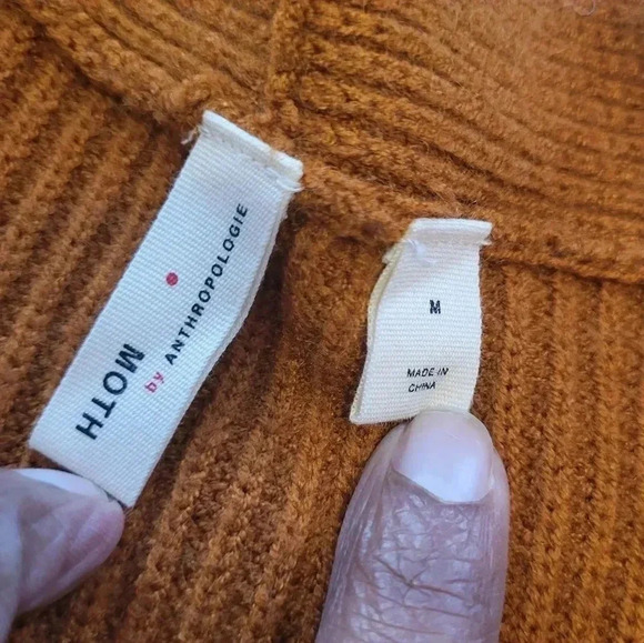 Anthropologie Moth Freeport Rust Orange Front Tie Knot V-Neck Ribbed Sweater(M) - Picture 6 of 8